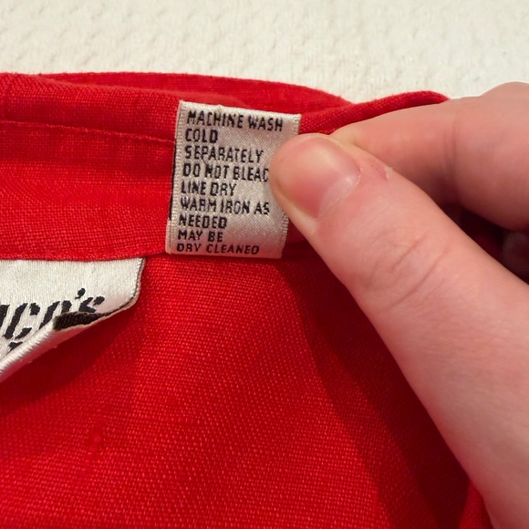 Vintage Chico's Design 100% Turkish Linen Red Button-Up Blouse Size 3 (XL) FLAW - Picture 10 of 16